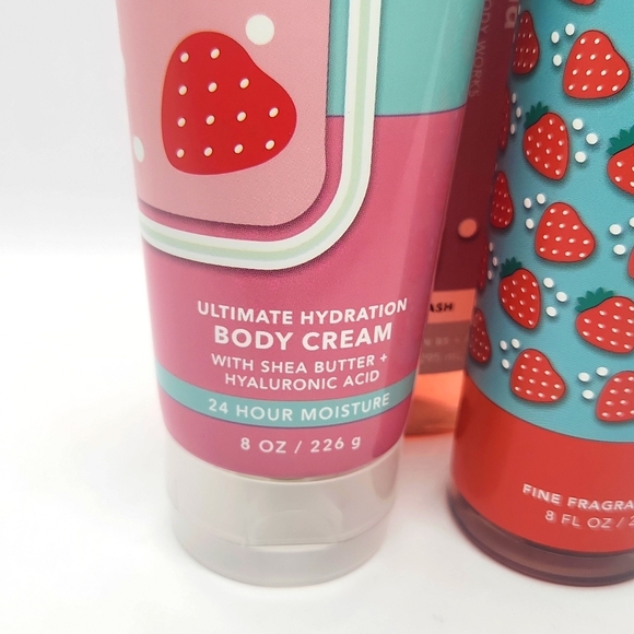 New Bath & Body Works Sale BBW Strawberry Soda 3-Piece Set Wash, Cream, Mist - Picture 4 of 7